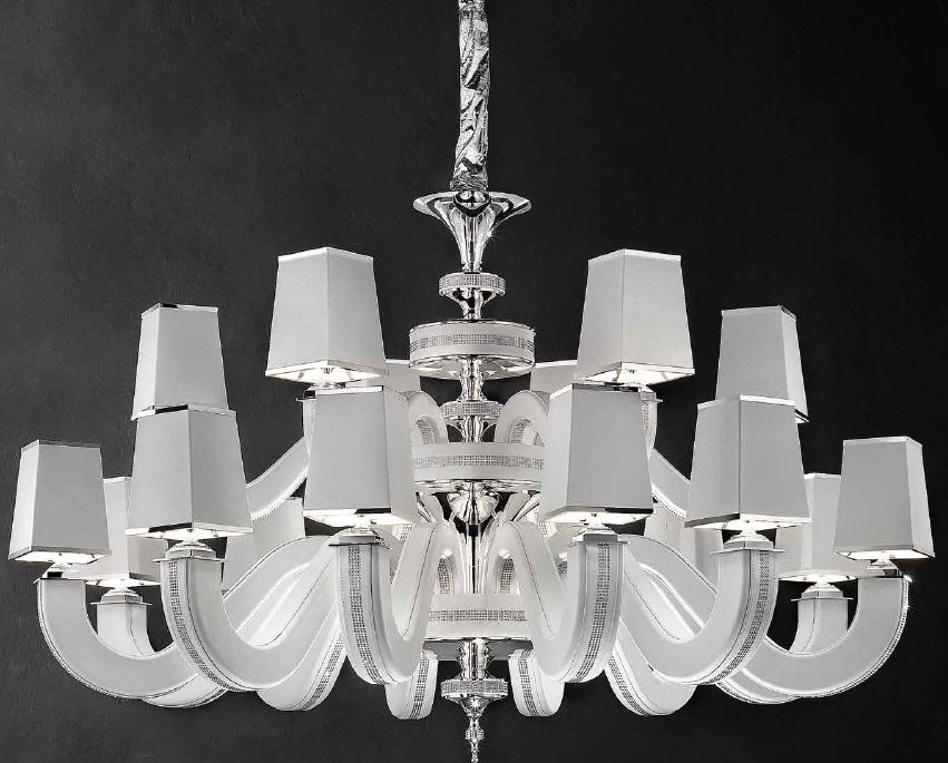 Modern 18 light chandelier with black, red, white, or tobacco color eco-leather finish