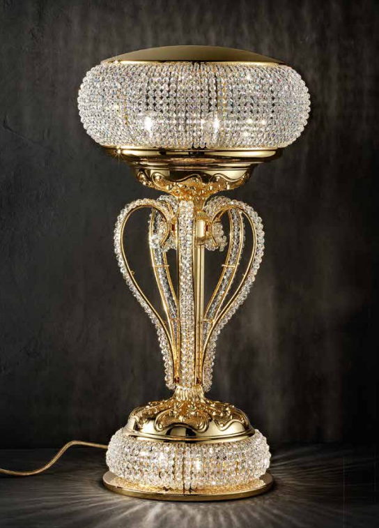 Glamorous classic gold-plated table lamp with glittering Swarovski crystals