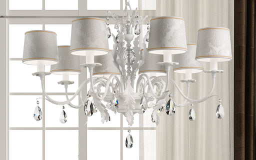 Stylish white or black leaf chandelier with Swarovski pendants and 8 lights
