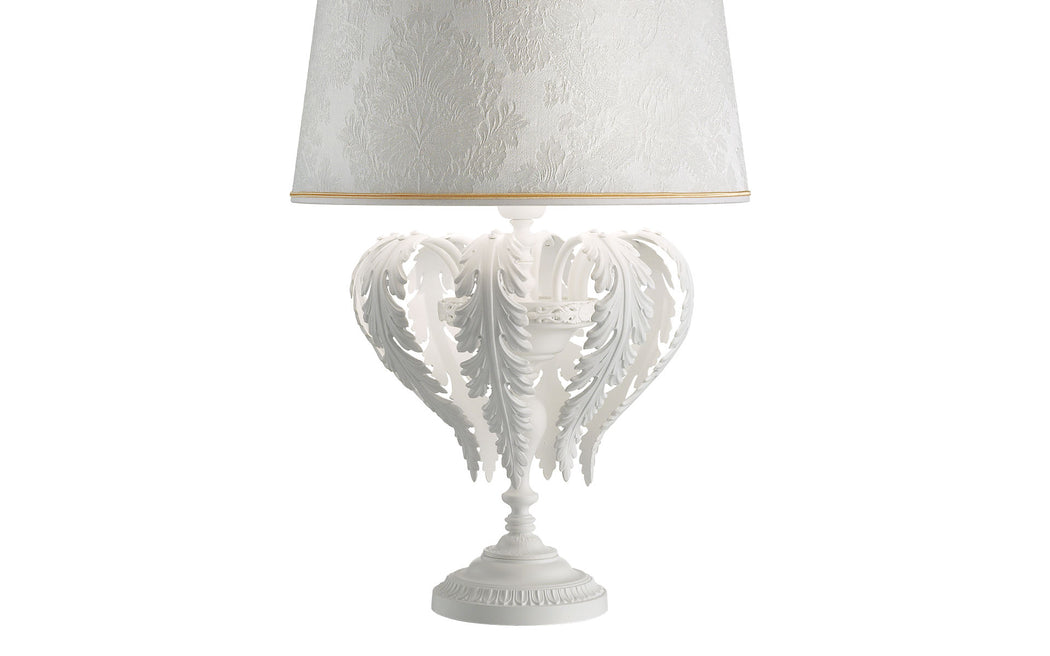 Classic black or white Italian table lamp with damask shade and crystal pendants