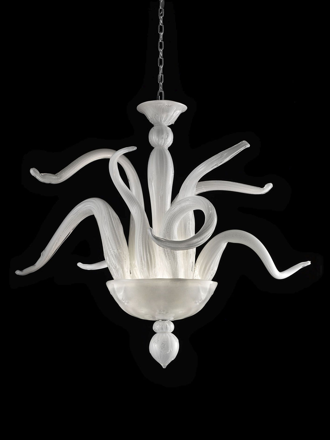 Timeless white  Venetian art glass pendant light with gold or silver-infused glass