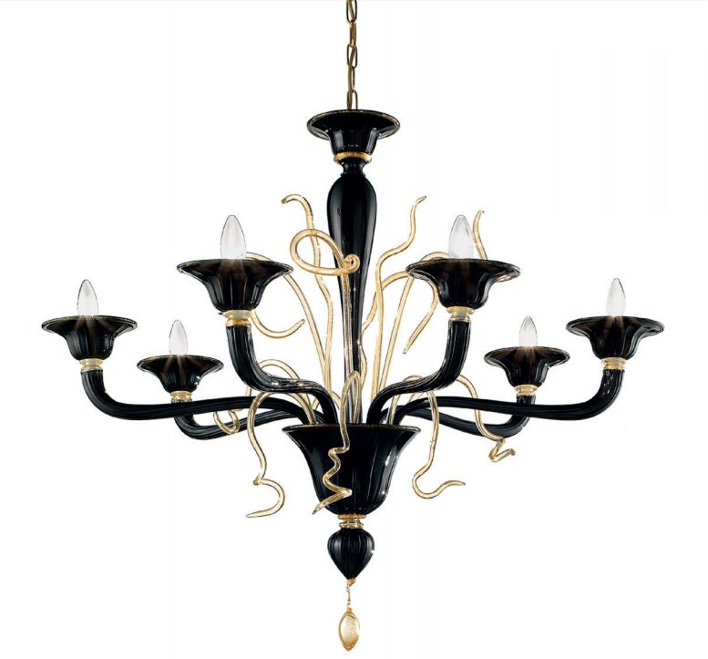 Unusual and quirky modern red or black Murano chandelier in 4 sizes