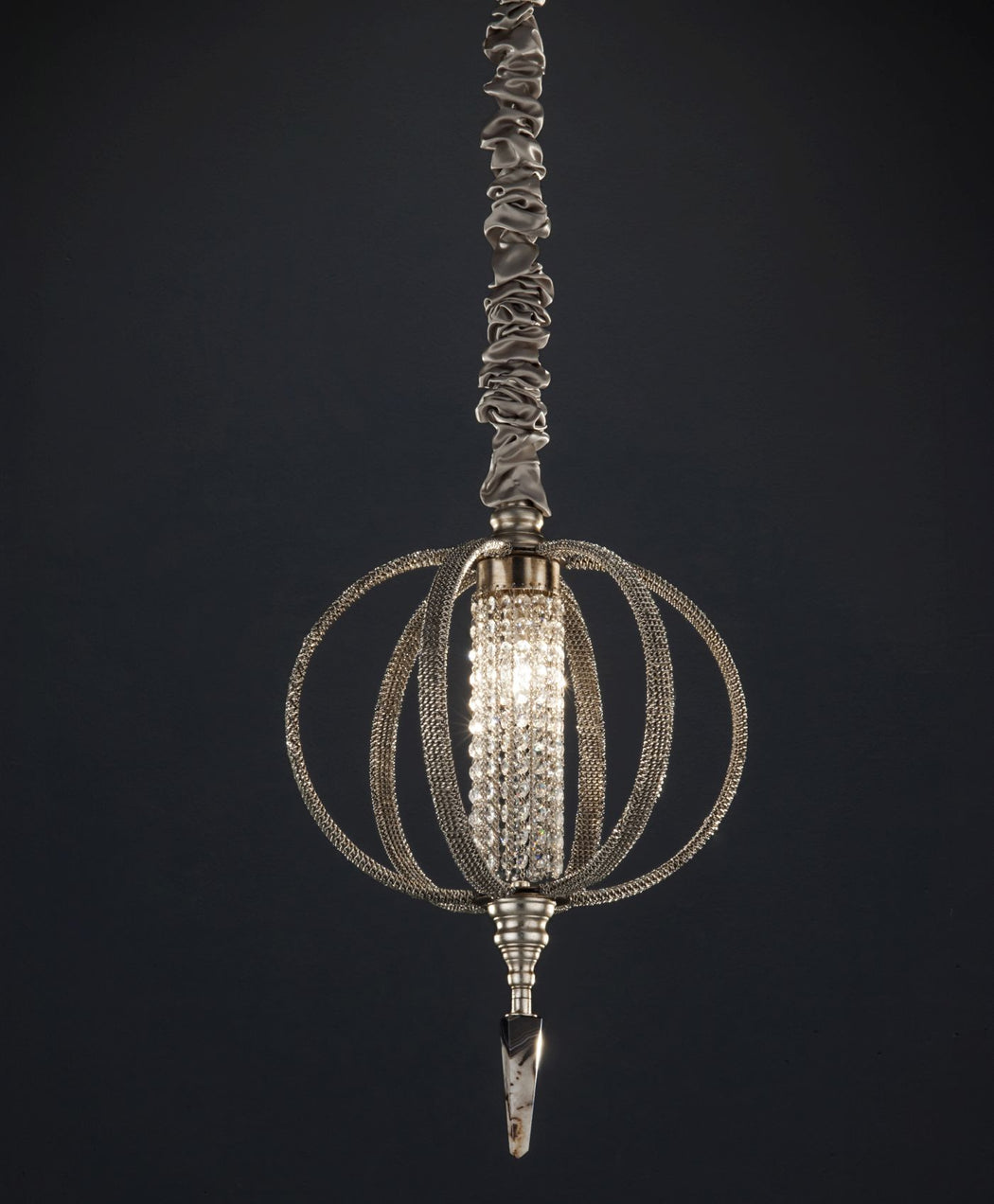 Elegant agate and crystal orb pendant light with crystal chains