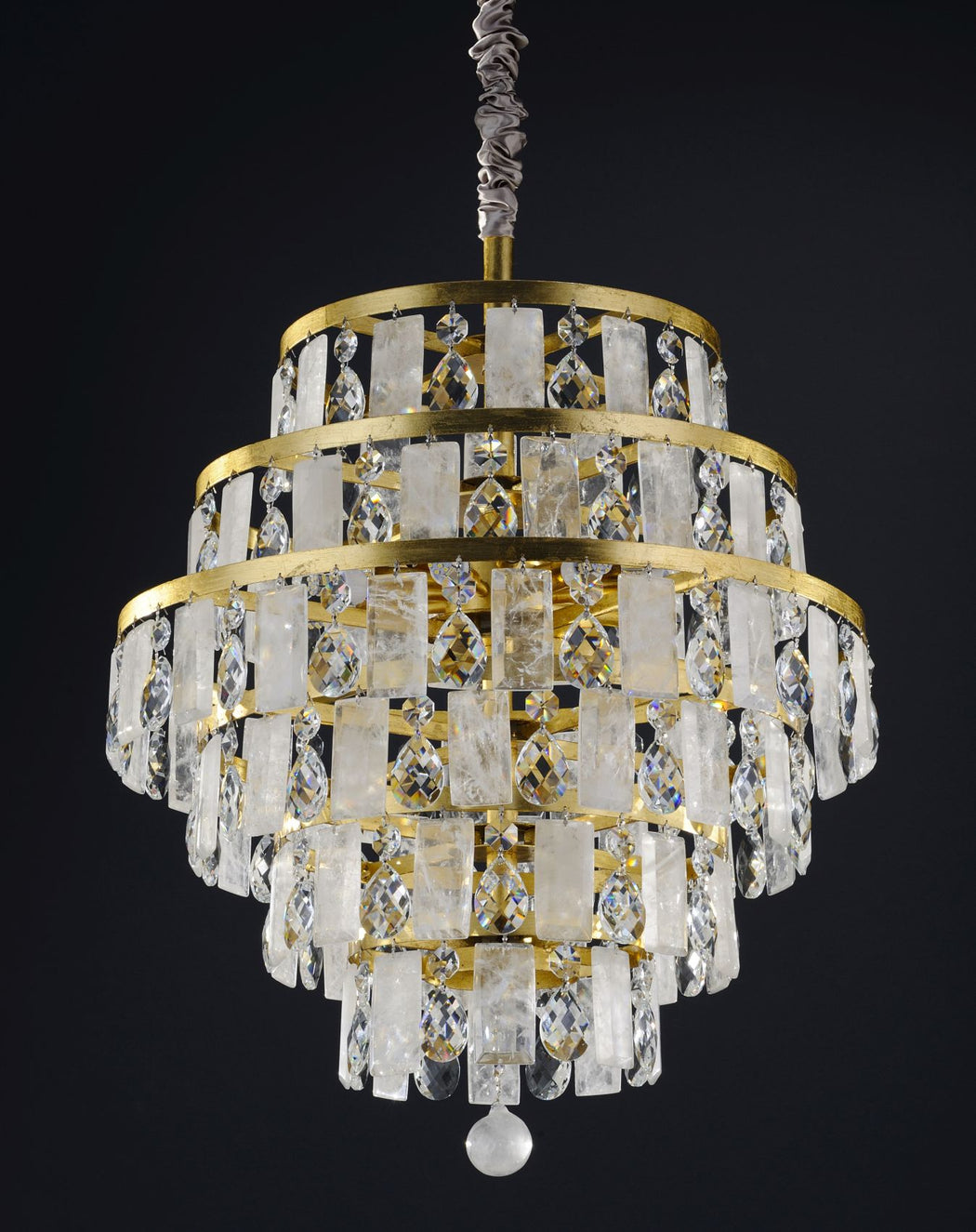 Modern rock crystal chandelier with bespoke metal frame & color options