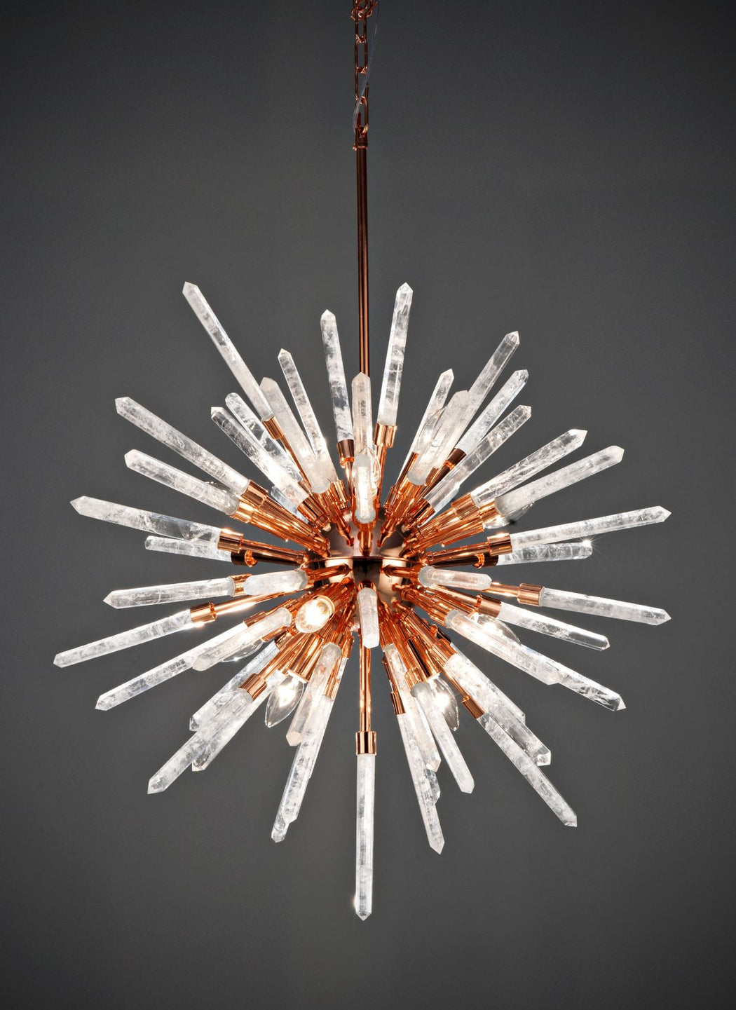Customizable mid-century Sputnik-style  chandelier with rock crystal arms