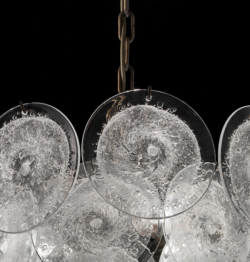 Modernist chandelier with bubbled Murano glass discs and custom options
