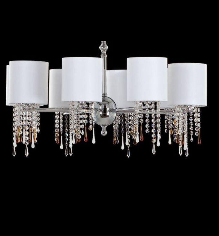 Modern chrome or gold chandelier with Venetian crystals & pendants