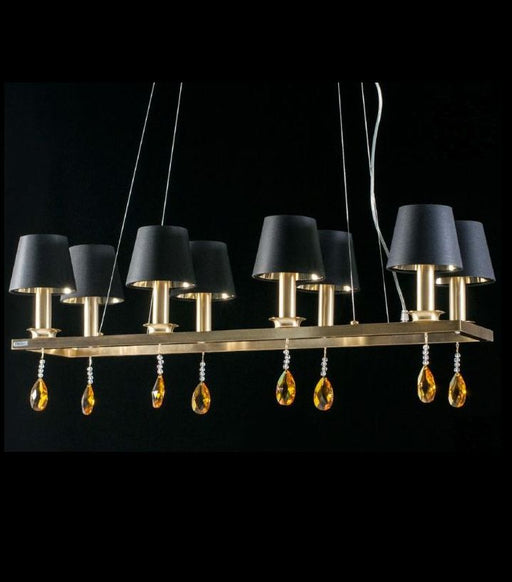 Long dining room chandelier with Swarovski pendants and 4 metal options