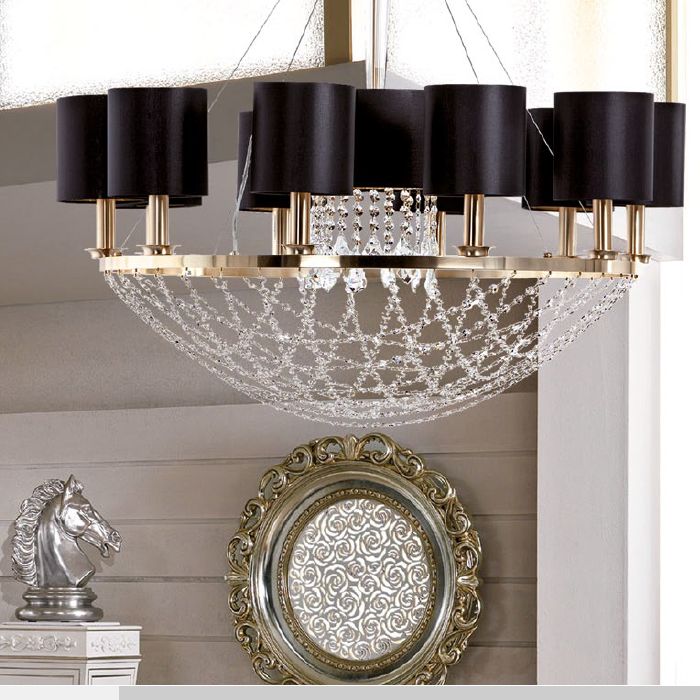 Modern basket chandelier with Swarovski crystals & 4 metal finishes