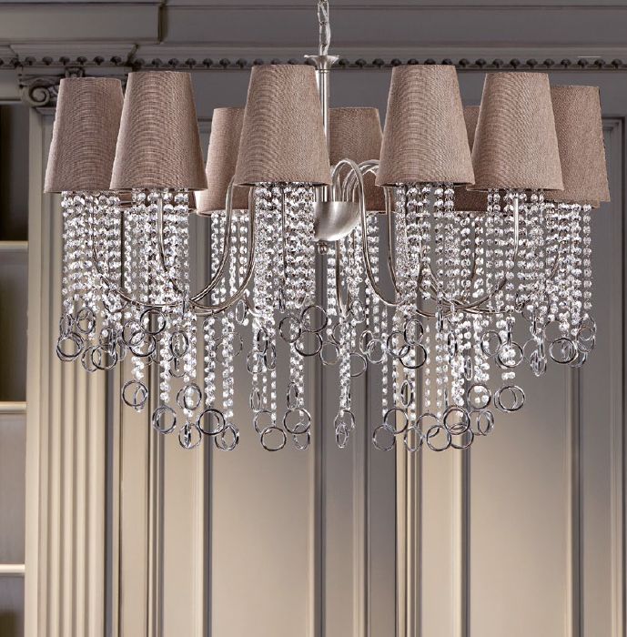 Stylish modern ring chandelier with shades & Swarovski crystal option.