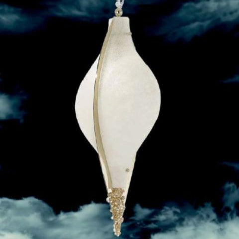 White Venetian glass pendant light with gold and clear crystals