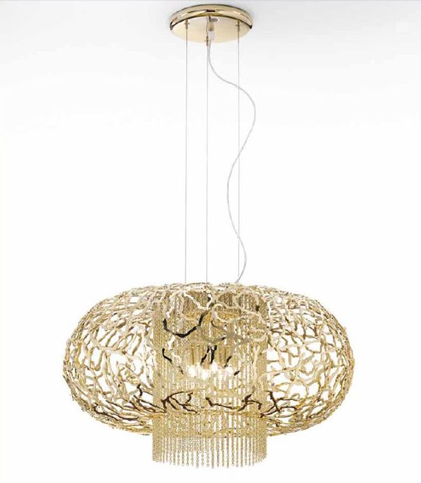 Modern Italian gold, bronze or steel metal filigree ceiling pendant light