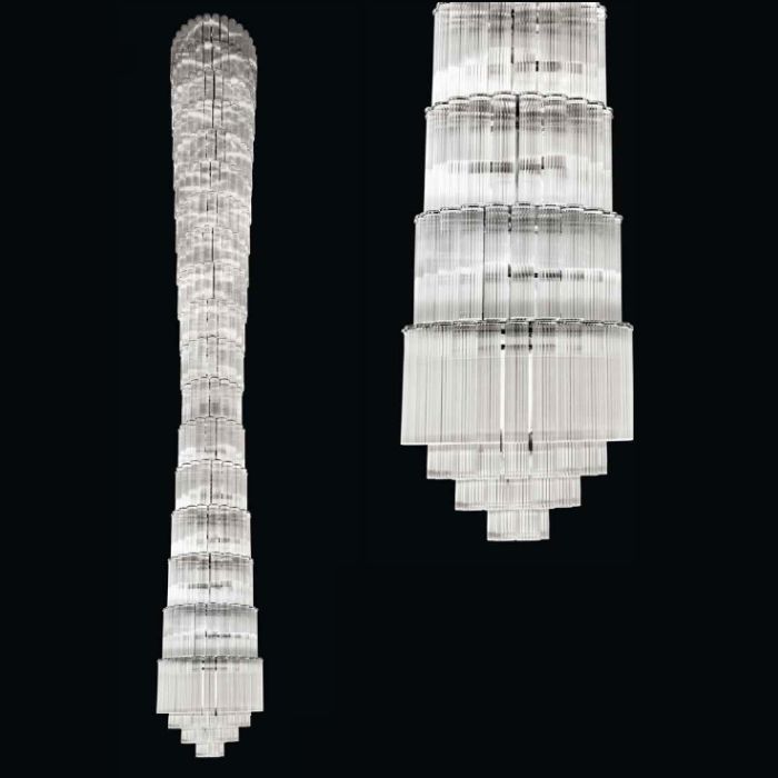 Incredible modern  5.7 metre Italian glass stairwell chandelier