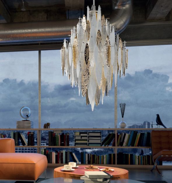 Modern Murano glass & LED ceiling pendant with custom glass colors