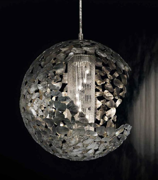 Brown or silver  metal ceiling dome pendant  with gold or silver decorative chains