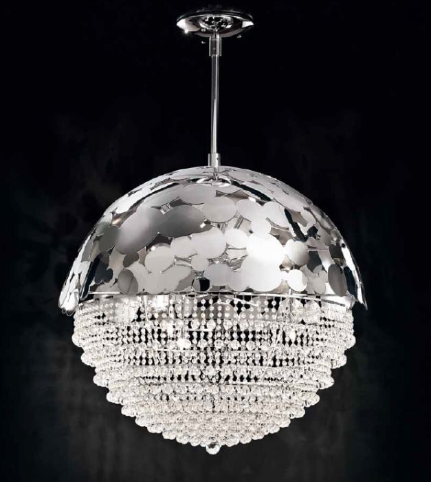 Modern Italian gold or chrome bubble design pendant light with crystals