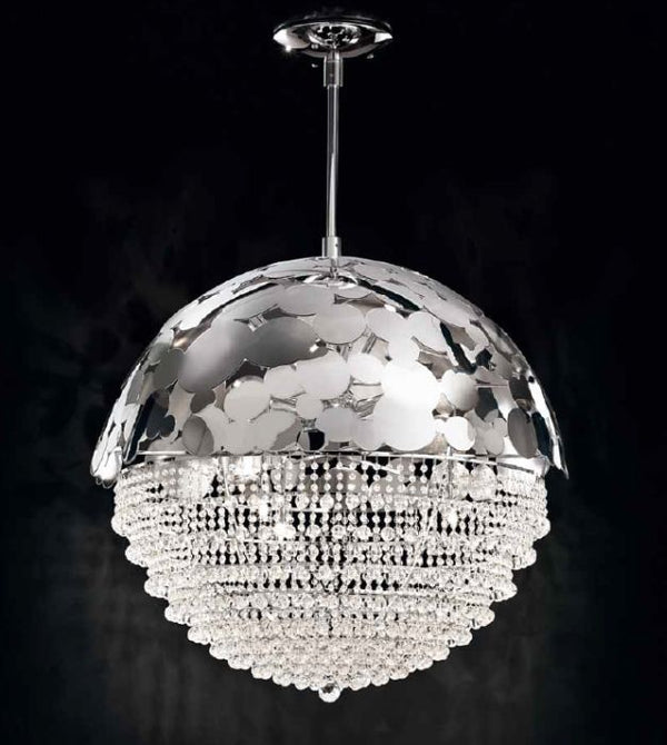 Modern Italian gold or chrome bubble design pendant light with crystals