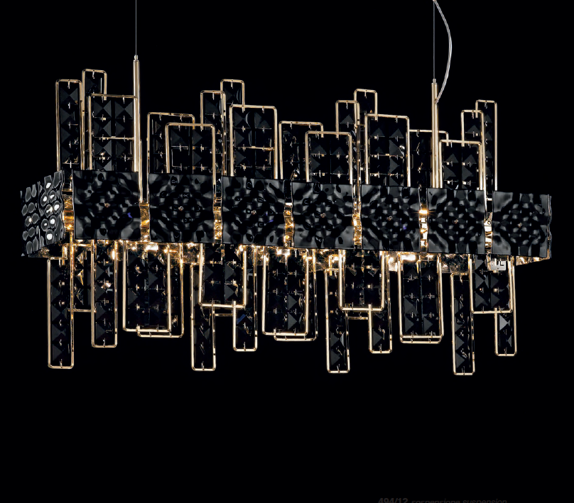 Modern black, red, or clear hammered Italian glass chandelier