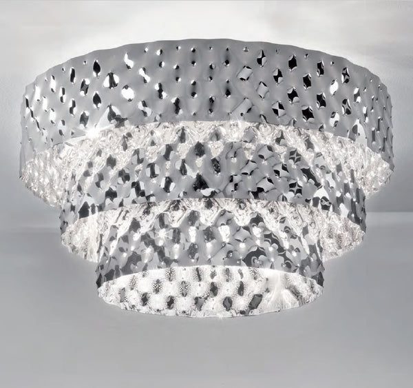 Modern hammered metal ceiling light fitting in steel or  gold from Italy