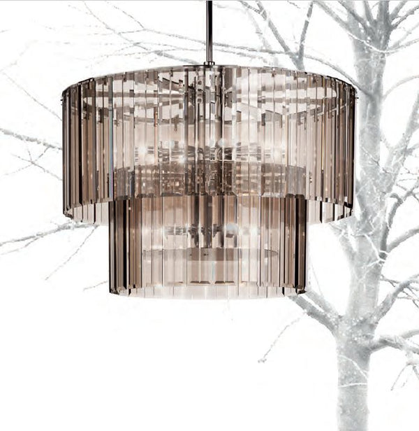 Sleek modern bronze, clear, or smoked grey Italian glass chandelier