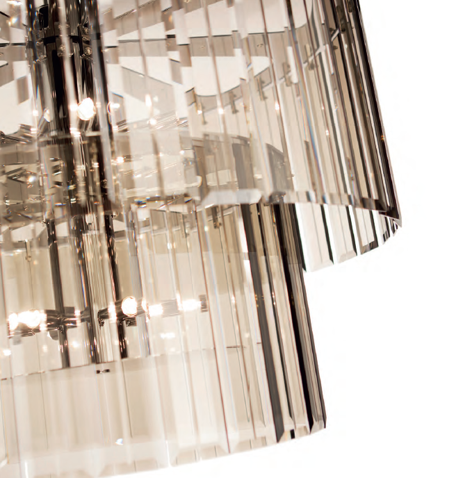 Sleek modern bronze, clear, or smoked grey Italian glass chandelier
