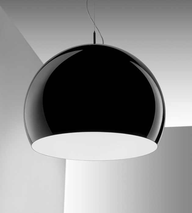Black or white modern Italian metal dome light with gold leaf interior