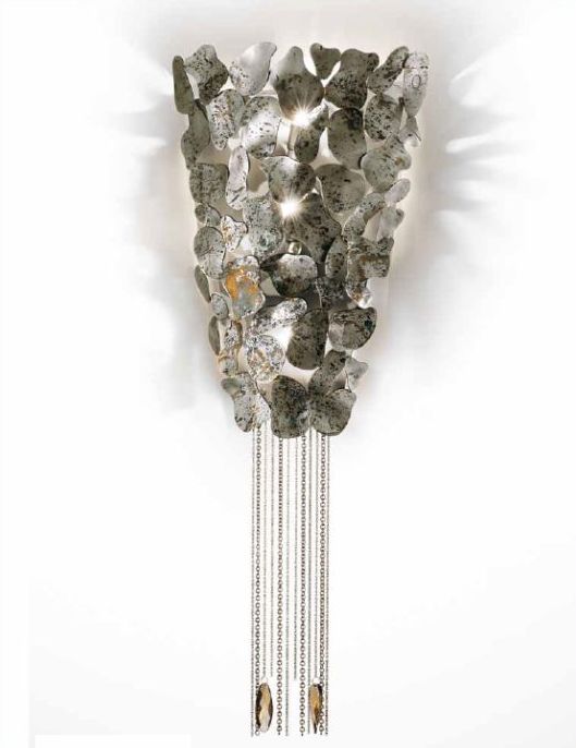 Silver or brown corten steel wall light with teak-coloured Swarovski crystals
