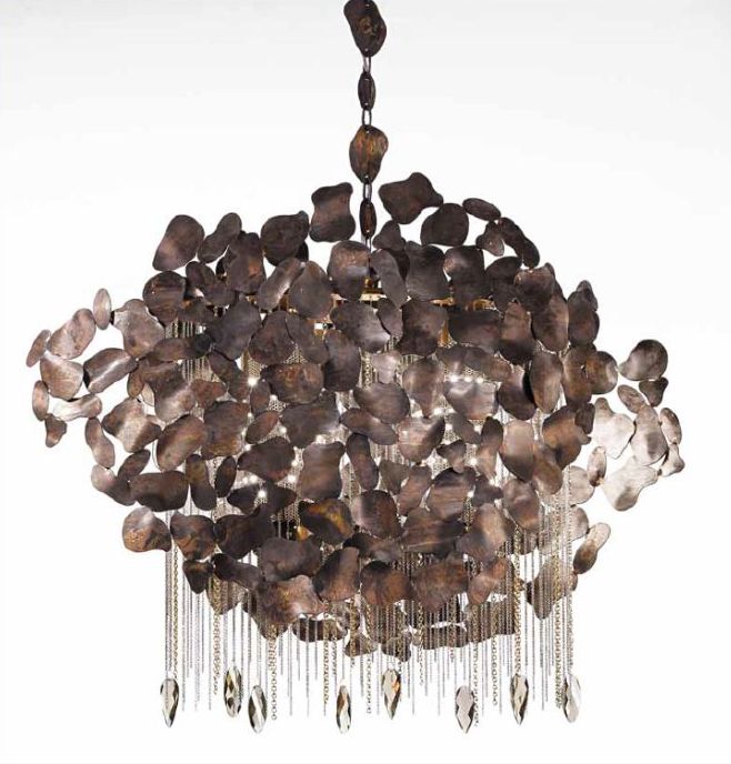 Gorgeous silver or brown Italian steel pendant light with  Swarovski crystals