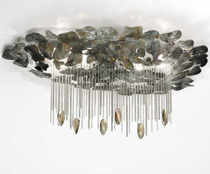 Contemporary silver or brown steel flush ceiling light from Italy