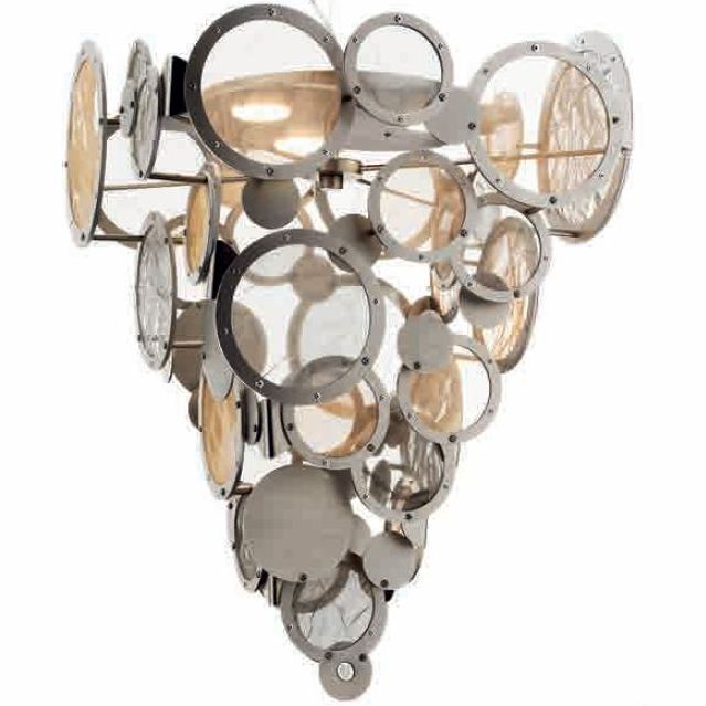 Large hand-finished Italian disc hanging light with custom metal finishes