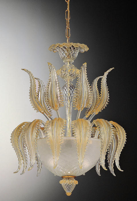 Murano glass ceiling light with golden leaves