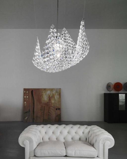 Pareo Modern  nickel hanging light by Marchetti with glass crystals