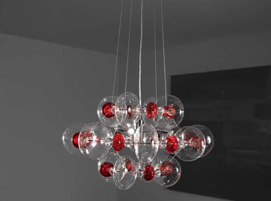 Modern clear and coloured Italian glass pendant light in several sizes and colors