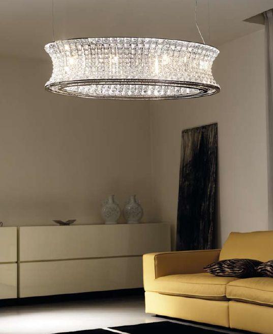 132 cm Ring ceiling light by Marchetti with clear Italian glass crystals