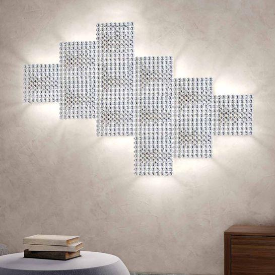 Modern Italian wall or ceiling light with clear, red, and black crystal options