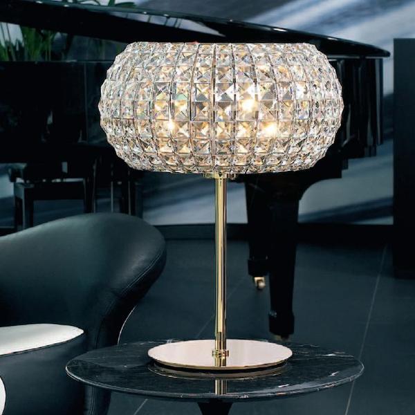 24 carat gold-plated modern Italian table light with clear Spectra crystals