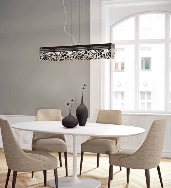 Modern black or white velvet and glass breakfast bar light with crystals