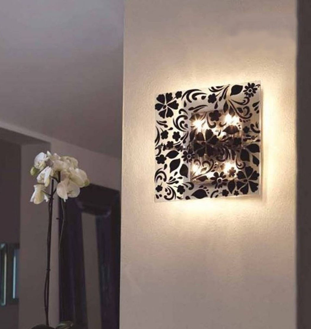 Modern wall or ceiling light with black or white velvet devore pattern