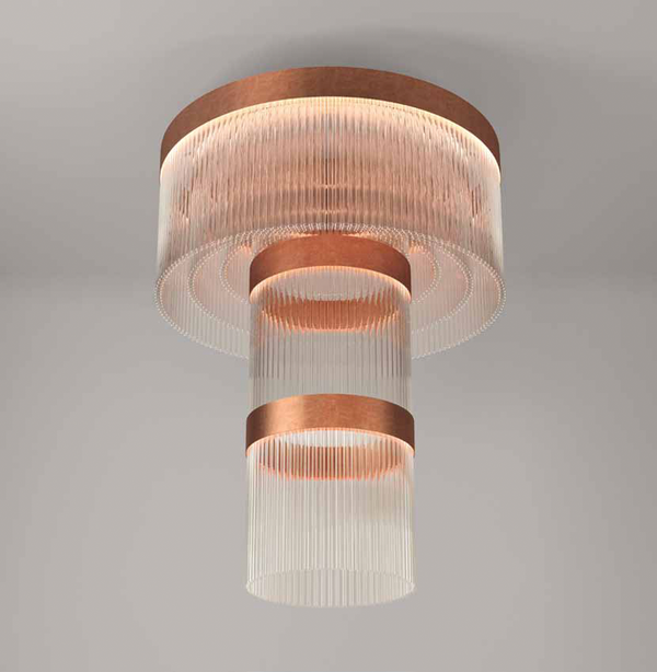 Spectacular large modern Italian glass stairwell chandelier with 7 metal finishes