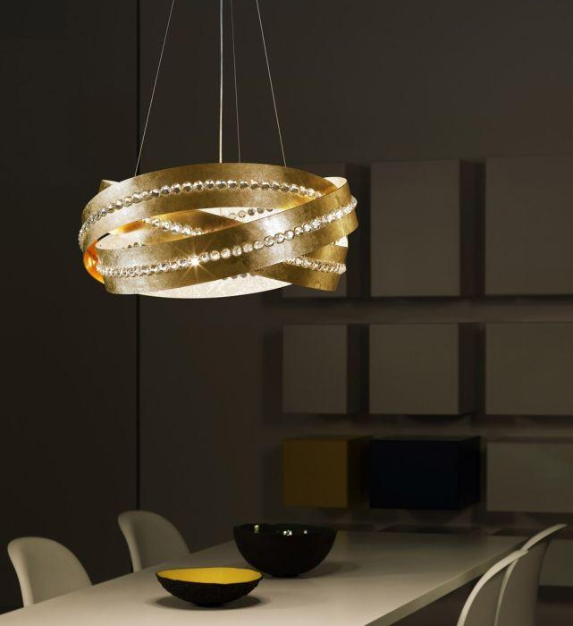 Essentia modern metal & crystal pendant with gold, copper, white, or silver finish