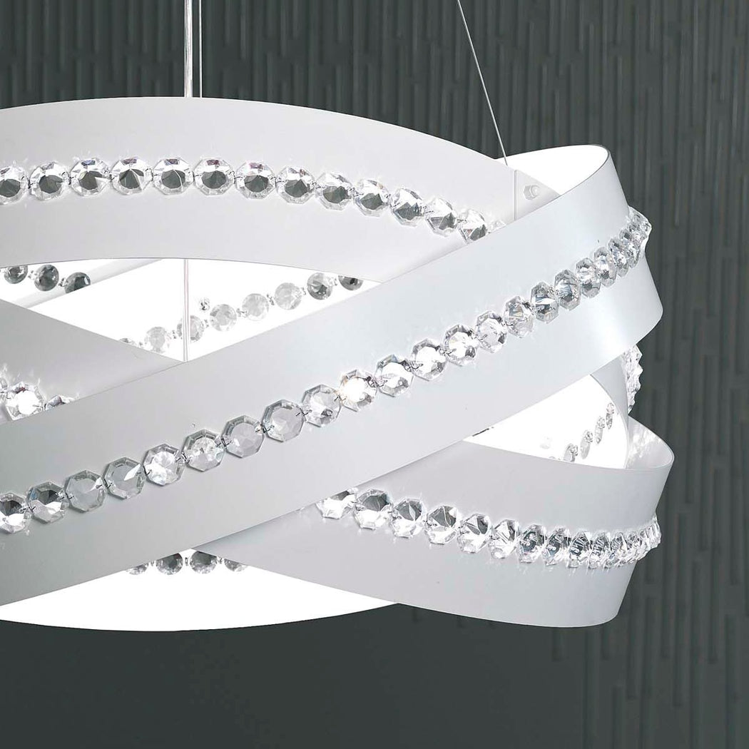 Essentia modern metal & crystal pendant with gold, copper, white, or silver finish