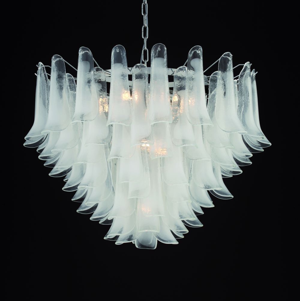 Large 70s style Opal Wwhite Murano glass petali chandelier in bespoke sizes &colors