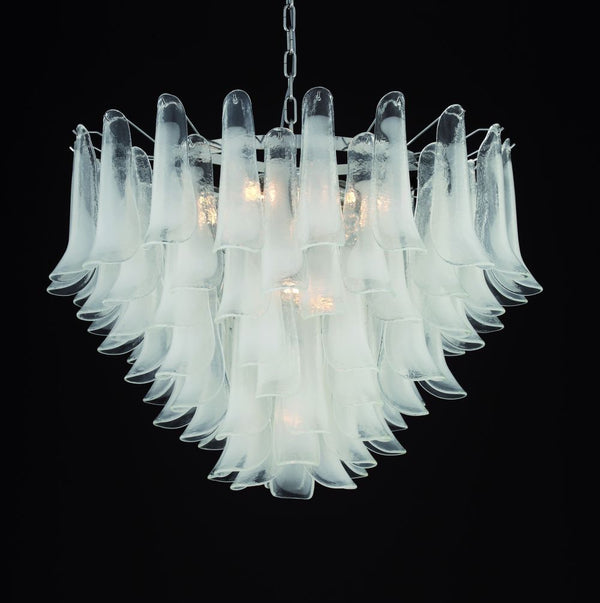 Large 70s style Opal White Murano glass petali chandelier in bespoke sizes &colors