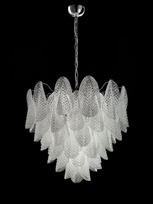 Custom 70s style 75 cm chandelier in clear piastra glass