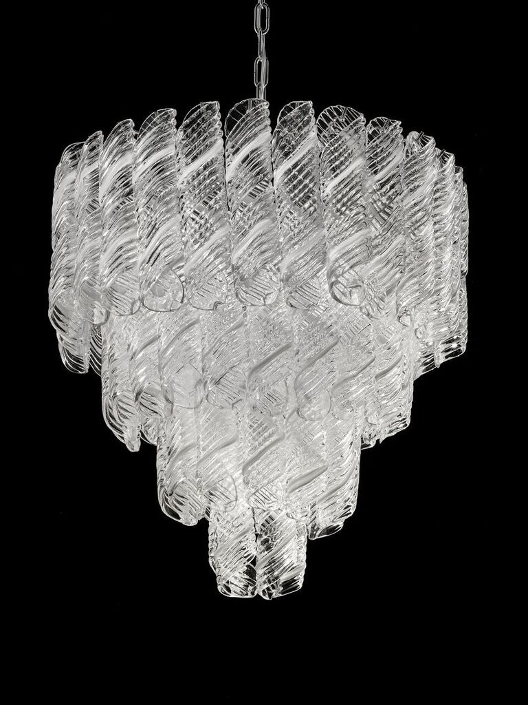 Bespoke 70s style white and clear Murano glass chandelier