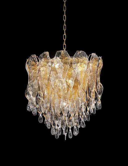 70 cm amber and clear Murano glass 60s and 70s style chandelier