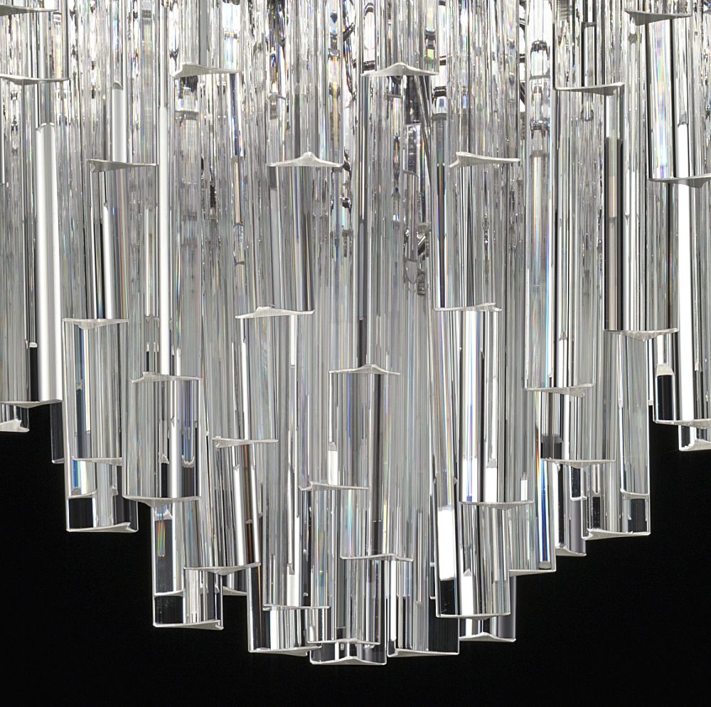 Custom mid-century chandelier with Murano glass triedri prisms in custom sizes