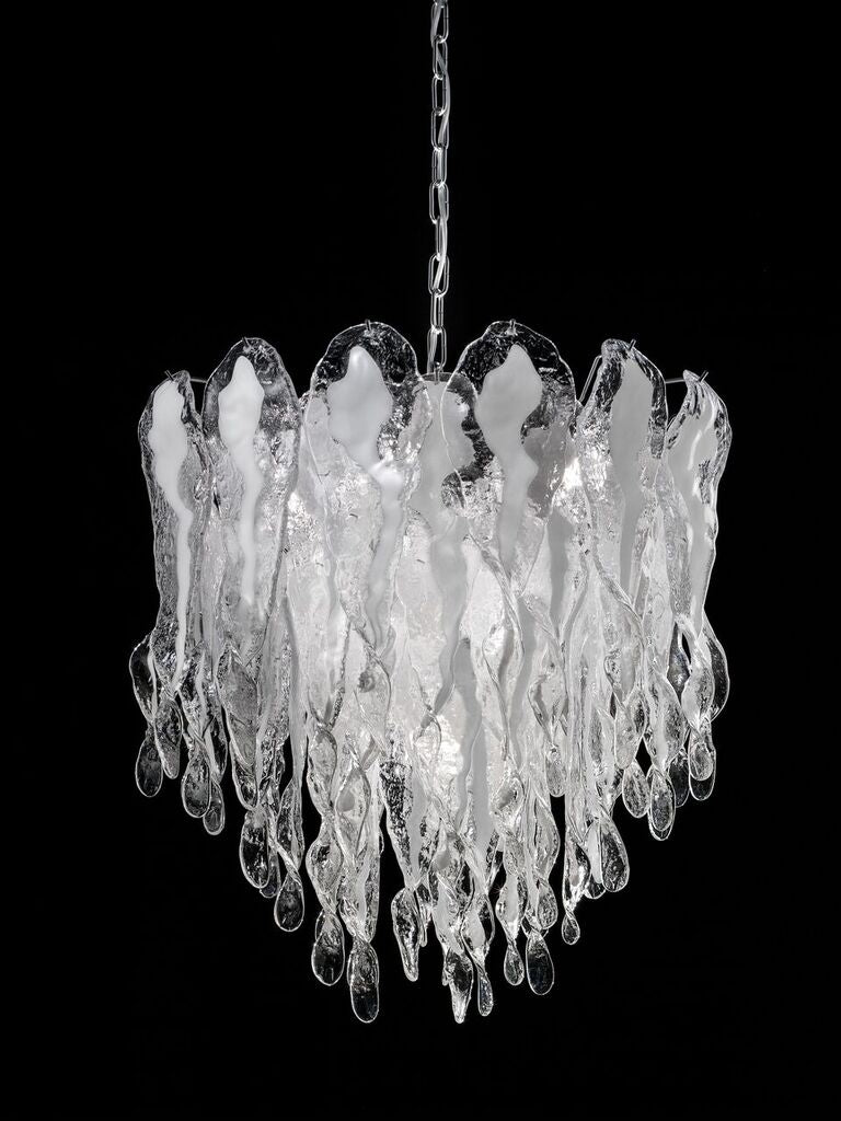 Mid-century clear & white Murano glass custom size chandelier