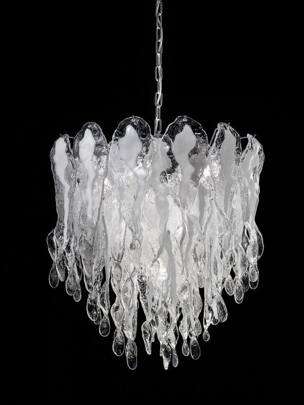 Mid-century clear & white Murano glass custom size chandelier