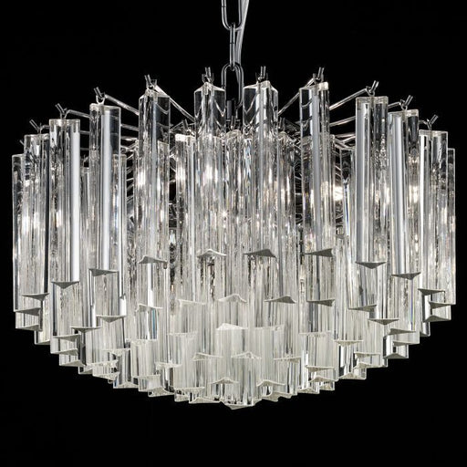 Custom drum chandelier with Murano glass prisms, bespoke sizes and custom colors